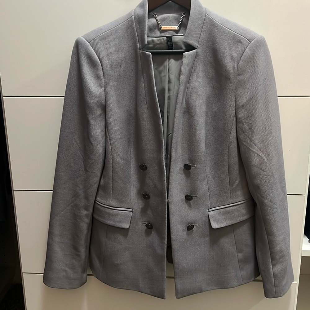 White House Black Market Light Gray Double-Breasted Blazer